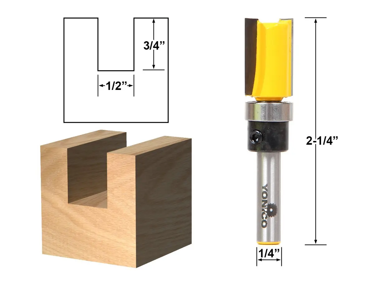 Yonico Router Bits Pattern Bit Flush Trim 1/2-Inch Diameter | Carbide, 1/4-Inch Shank, 3/4" Cutter Length - view 2