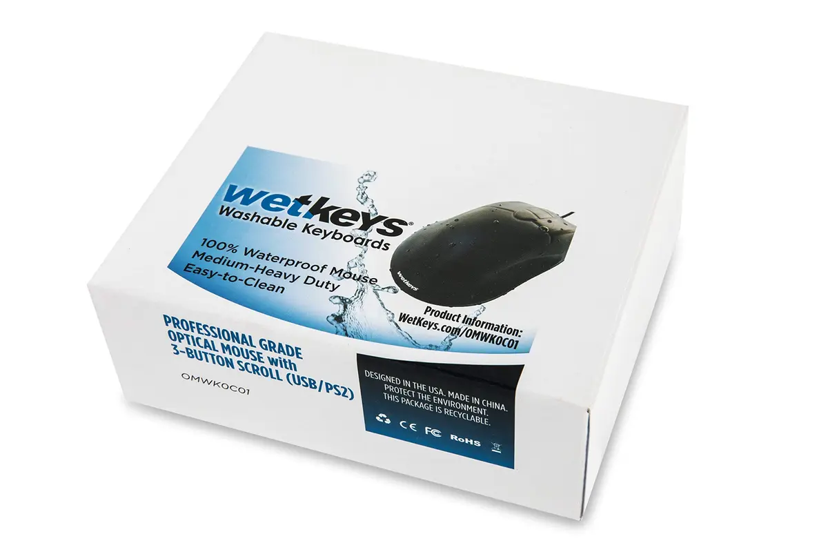 WetKeys Waterproof Ergonomic Optical Mouse | Fully Sealed Silicone, 3-Button Scroll (Black) | USB/PS2 | 0.23kg - view 5
