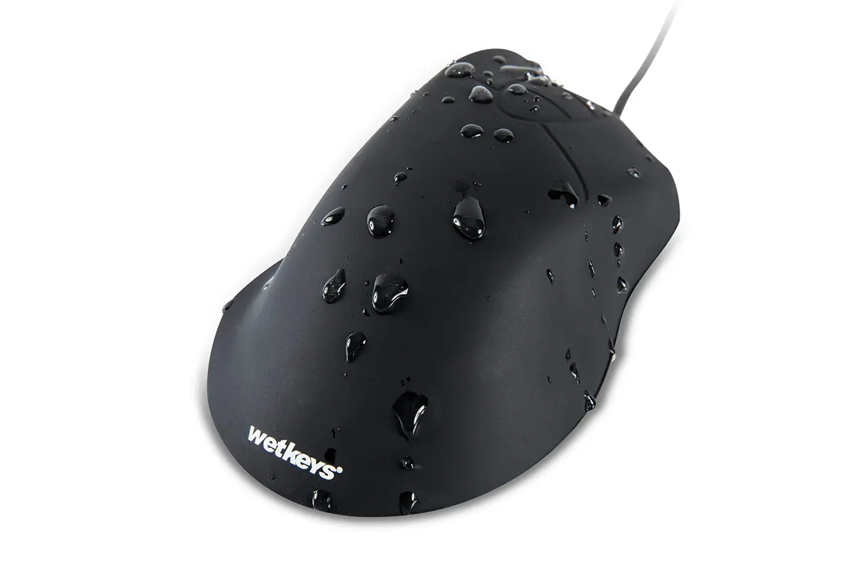 WetKeys Waterproof Ergonomic Optical Mouse | Fully Sealed Silicone, 3-Button Scroll (Black) | USB/PS2 | 0.23kg - view 2