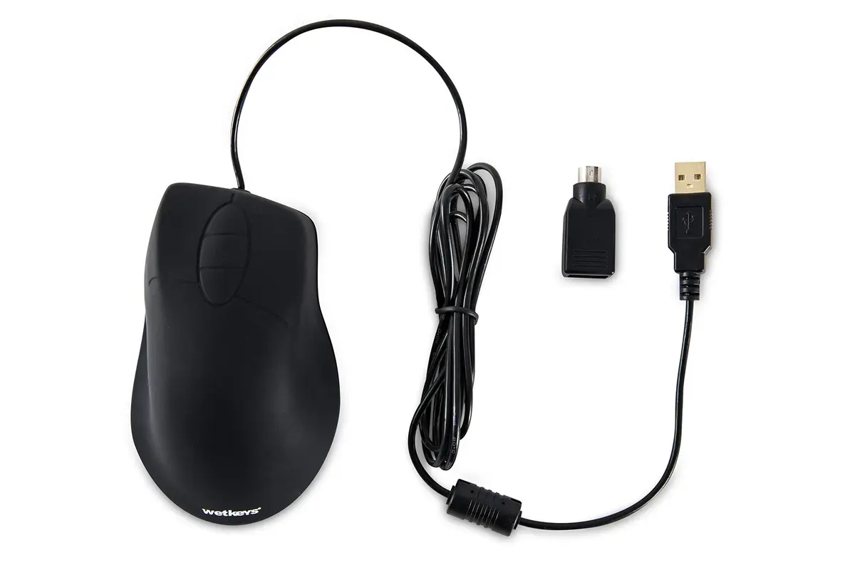 WetKeys Waterproof Ergonomic Optical Mouse | Fully Sealed Silicone, 3-Button Scroll (Black) | USB/PS2 | 0.23kg - view 4