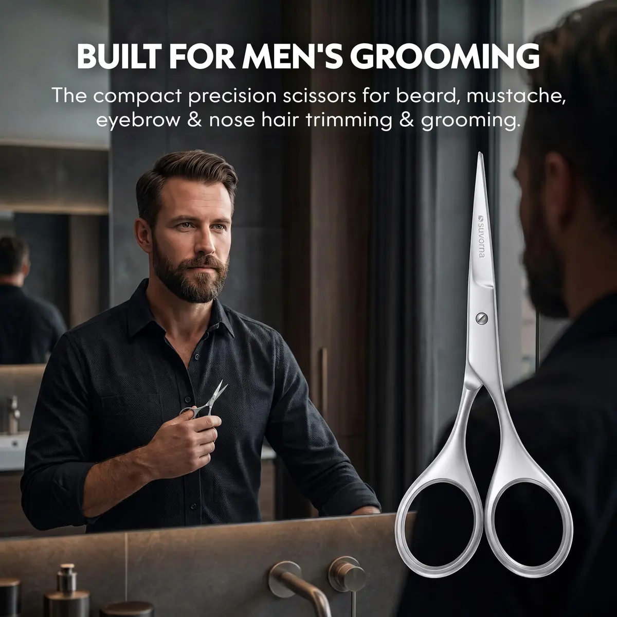 Suvorna small scissors for beard, mustache, facial, nose, eyebrow, and ear hair - Hair scissors for cutting, trimming & grooming - Made with 4.5" stainless steel for barbers, professional, & home user - view 7