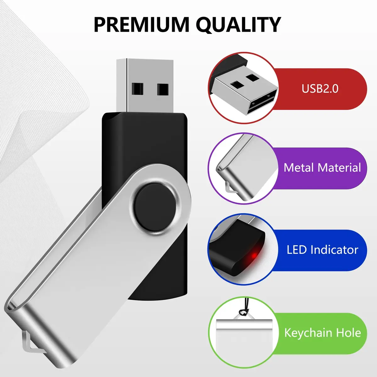 AreTop 2GB USB Flash Drive 10 Pack | Swivel Metal Cover & LED Indicator, Portable Data Storage - view 5