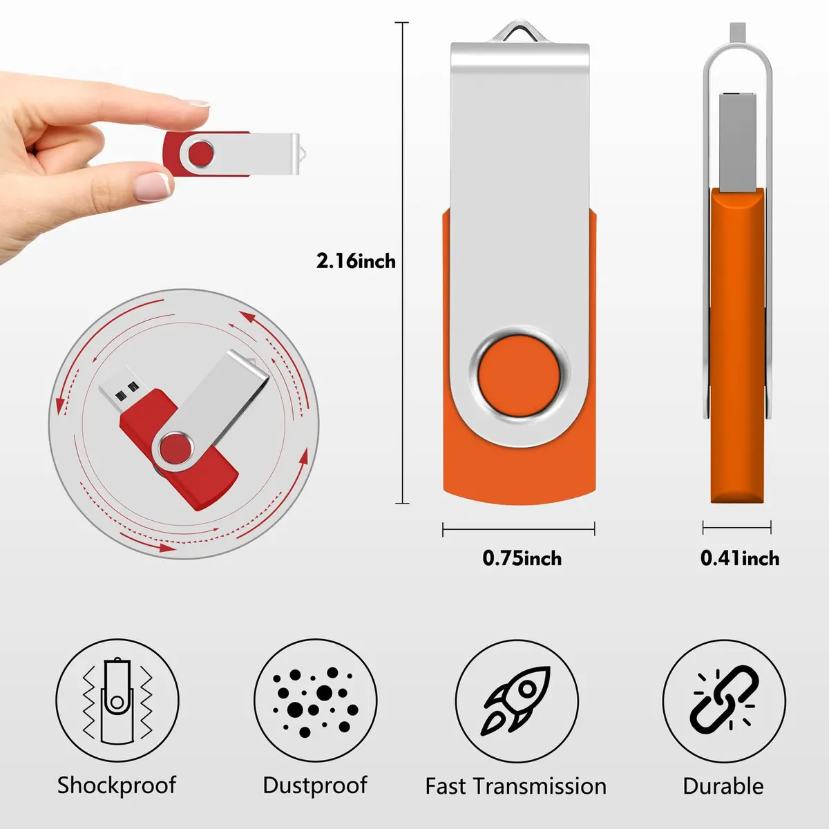 AreTop 2GB USB Flash Drive 10 Pack | Swivel Metal Cover & LED Indicator, Portable Data Storage - view 3