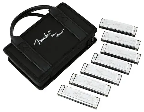 Fender Blues Deluxe Diatonic 10-Hole Harmonica Set with Case, Pack of 7 | Classic Tone for Blues, Folk, Country - main product image