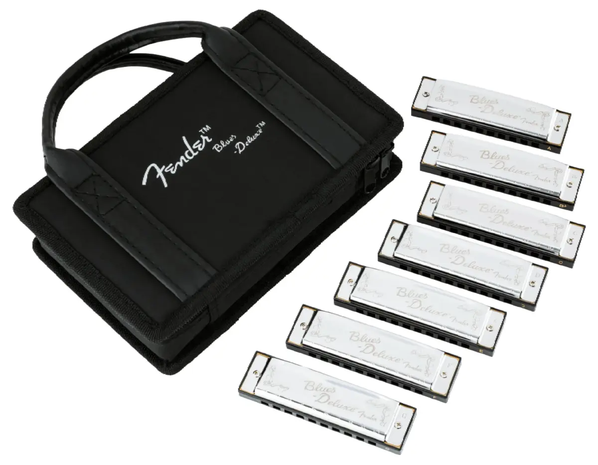 Fender Blues Deluxe Diatonic 10-Hole Harmonica Set with Case, Pack of 7 | Classic Tone for Blues, Folk, Country - main product image