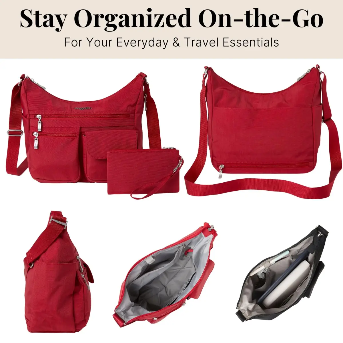 Baggallini Everywhere Bagg Crossbody Bag 28.9cm (11.4in) | Water-Resistant Travel Hobo with RFID Wristlet - view 5