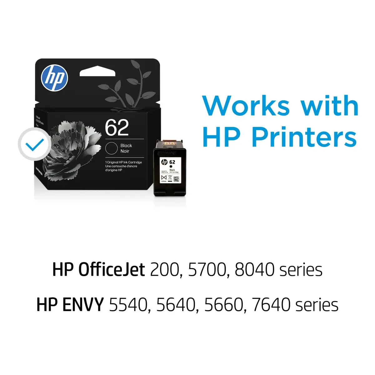 HP 62 Black Ink Cartridge | 200 Pages Yield | Fade-Resistant Documents - view 3