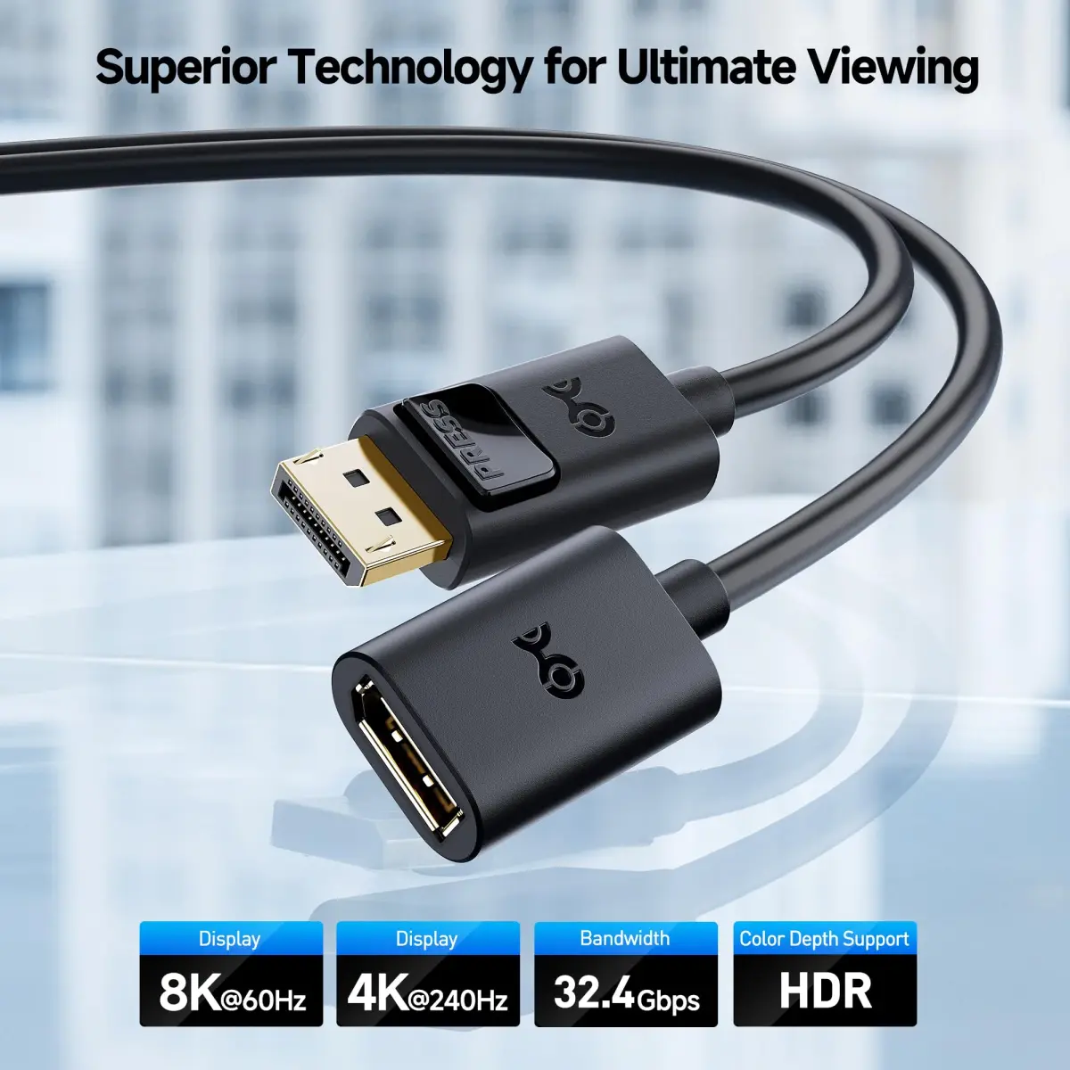 Cable Matters DisplayPort Extension Cable 3ft (0.91m) | 8K@60Hz / 4K@240Hz DP 1.4 Male to Female - view 2