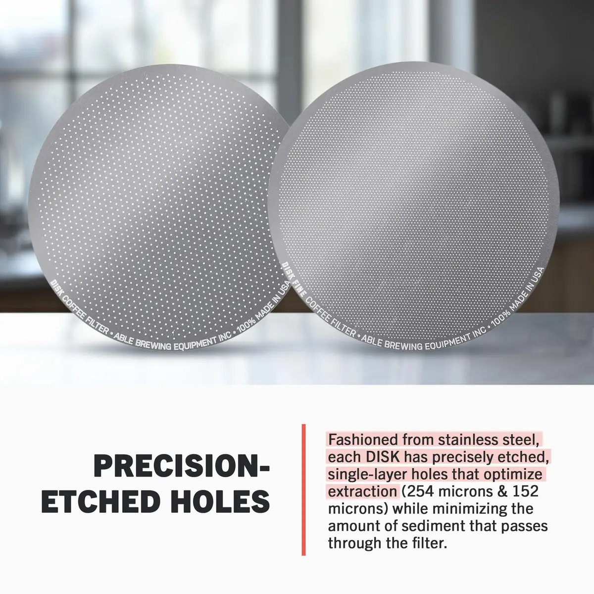 ABLE BREWING EQUIPMENT INC DISK Stainless Steel Coffee Filter 2.45" | AeroPress Compatible, Reusable, 254 & 152 Micron, Pack of 2 - view 4