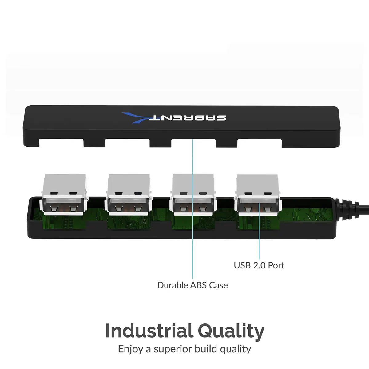 SABRENT 4-Port USB 2.0 Hub for Laptop & Tablet | Expand up to 4 Devices, Full-Speed 480 Mbps, Portable & Compatible with Windows, Mac, Linux - view 6