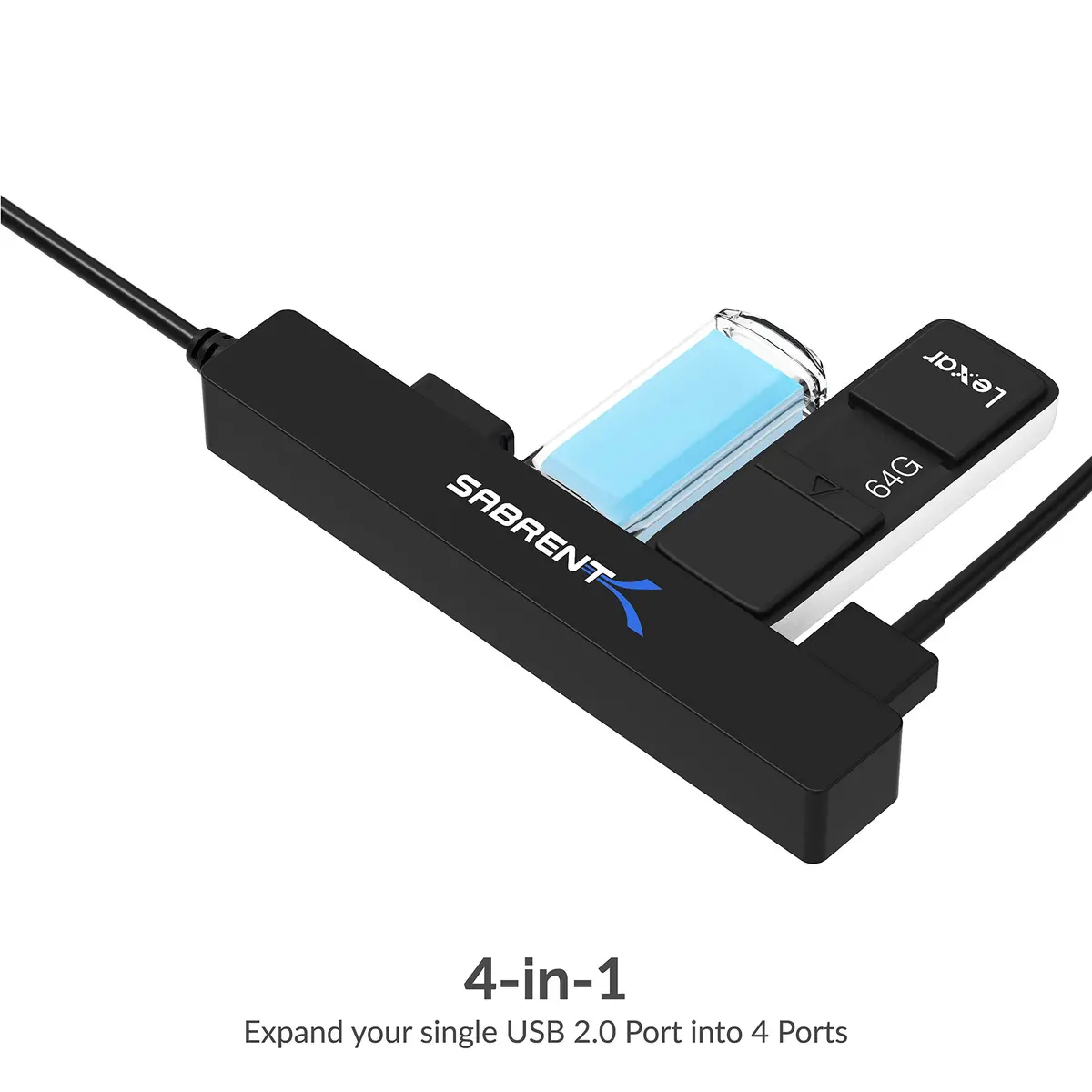 SABRENT 4-Port USB 2.0 Hub for Laptop & Tablet | Expand up to 4 Devices, Full-Speed 480 Mbps, Portable & Compatible with Windows, Mac, Linux - view 2