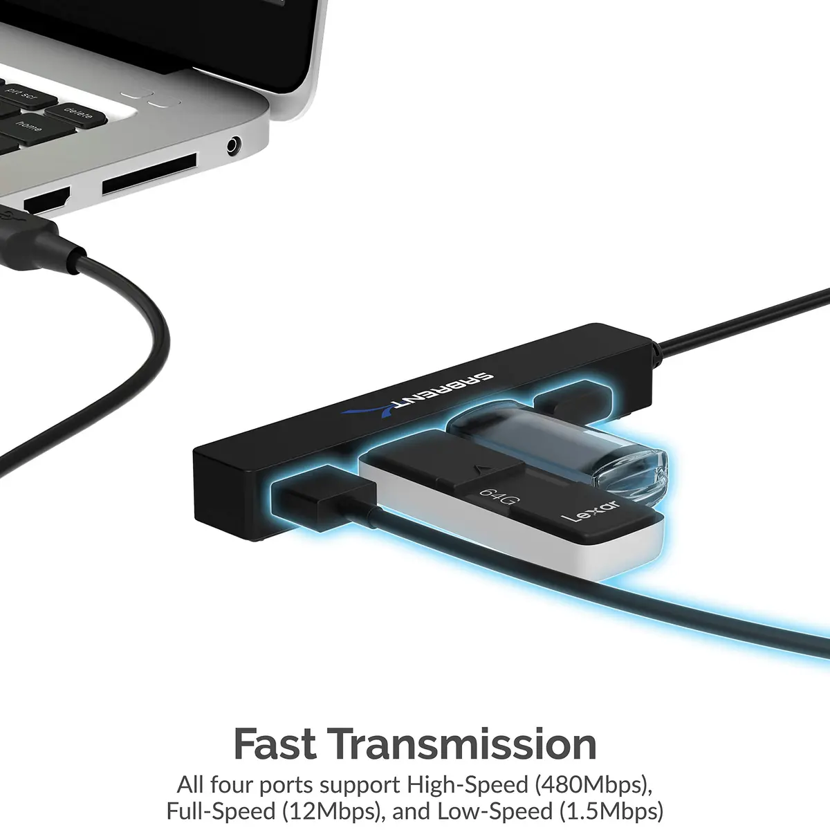 SABRENT 4-Port USB 2.0 Hub for Laptop & Tablet | Expand up to 4 Devices, Full-Speed 480 Mbps, Portable & Compatible with Windows, Mac, Linux - view 3