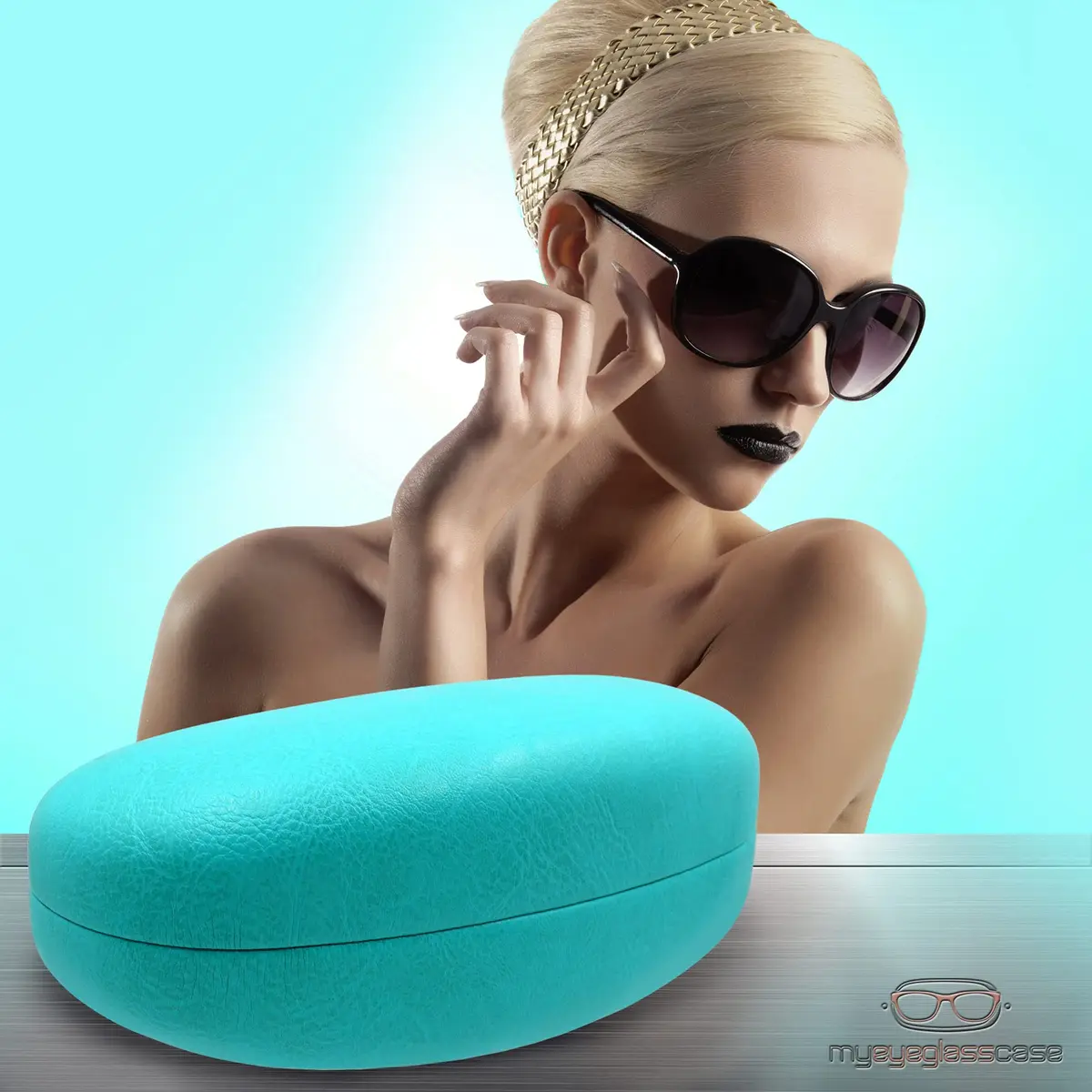 MyEyeglassCase Large Teal Sunglasses Case with Microfiber Cloth | Classic & Protective (70-120 chars) - view 2
