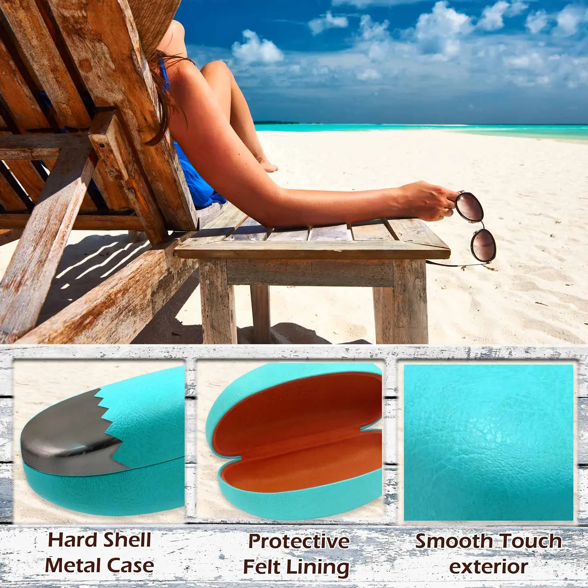MyEyeglassCase Large Teal Sunglasses Case with Microfiber Cloth | Classic & Protective (70-120 chars) - view 3
