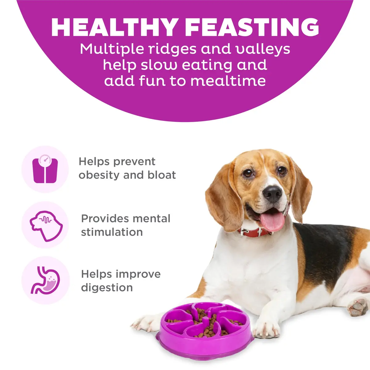 Outward Hound Fun Feeder Slow Bowl Medium 2-Cup Capacity Purple Flower Pattern | Slow Eating Dog Bowl - view 2