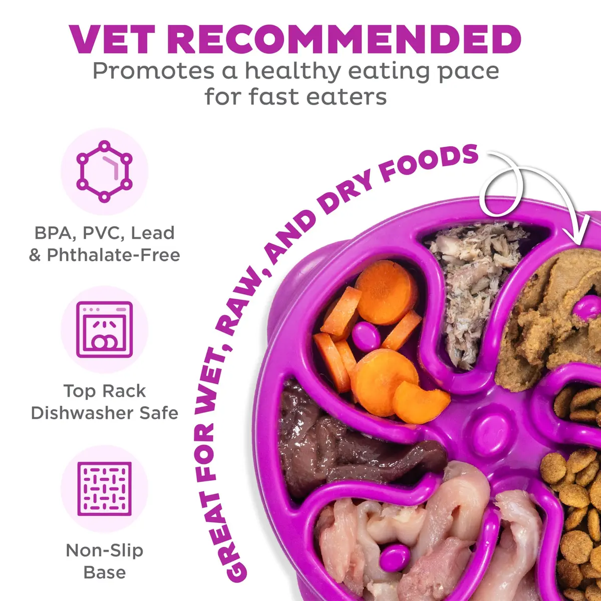 Outward Hound Fun Feeder Slow Bowl Medium 2-Cup Capacity Purple Flower Pattern | Slow Eating Dog Bowl - view 3