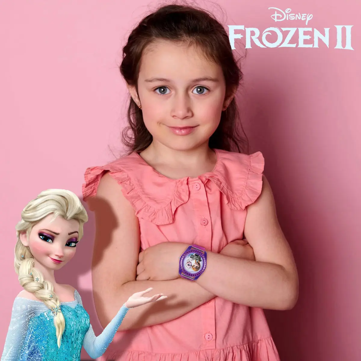 Accutime Disney Frozen Kids Digital Watch – Anna & Elsa LCD Timepiece, Purple Printed Strap, Easy-Read Display, Lightweight & Comfortable (70-120c) - view 2