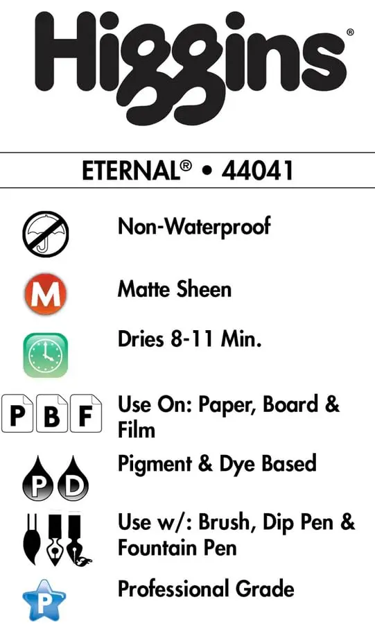 Higgins Black Eternal Ink, 2.5 Oz Bottle | Fast Drying, Matte Sheen, Non-Waterproof - view 7