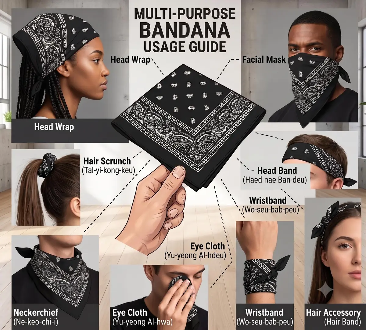NYFASHION101 Paisley Cotton Bandana Head Wrap Scarf 56cm x 56cm (22" x 22") | Double-Sided Print for All-Season Wear - view 2