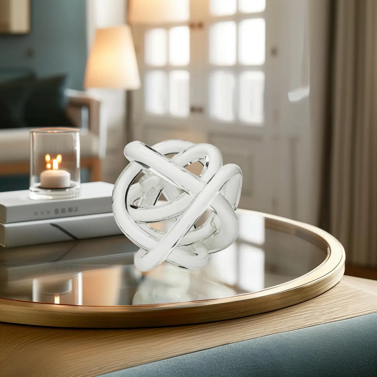 Torre & Tagus Orbit 4.5" Hand Blown White Glass Knot Sculpture, Table Decor | Contemporary Abstract Home Accent - view 5