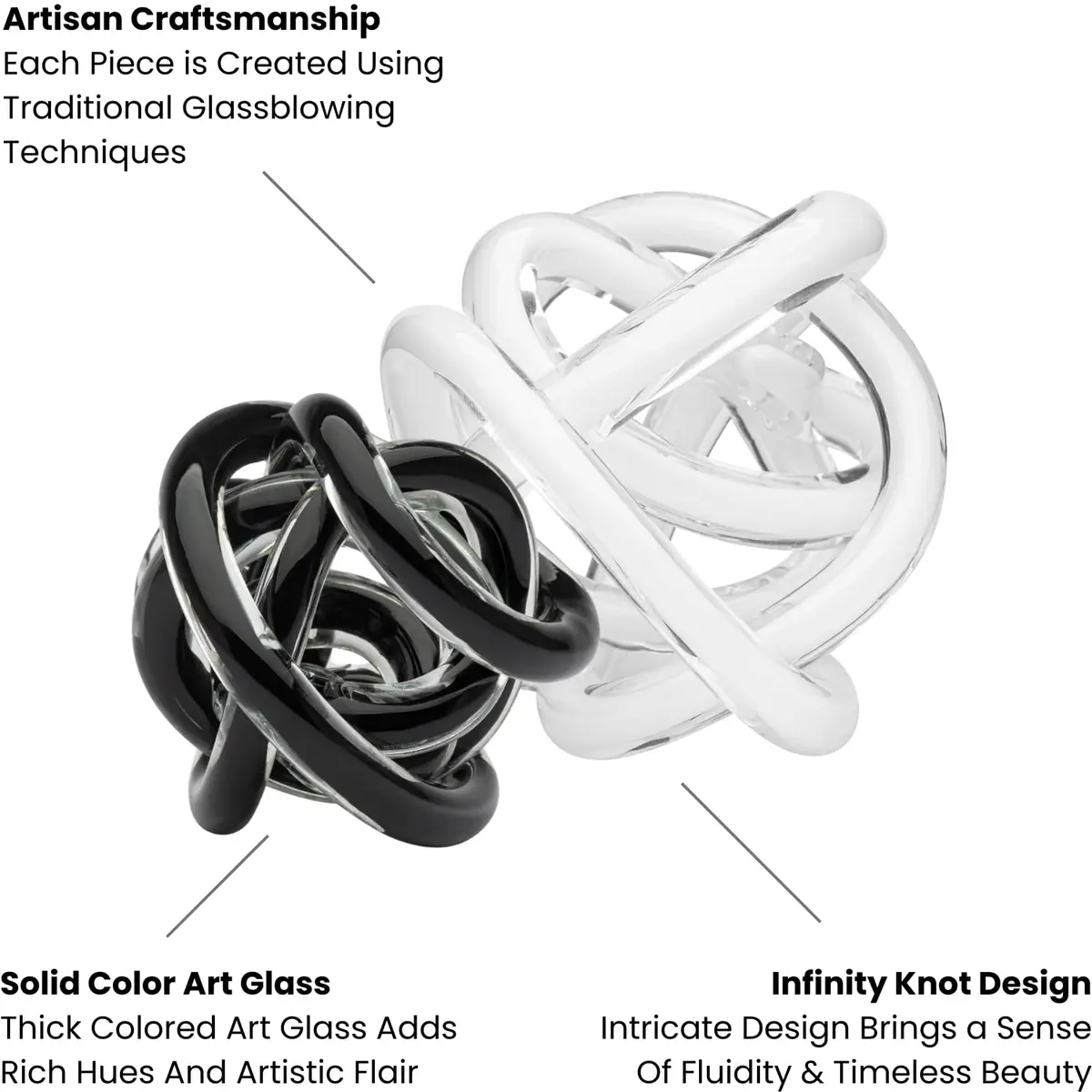 Torre & Tagus Orbit 4.5" Hand Blown White Glass Knot Sculpture, Table Decor | Contemporary Abstract Home Accent - view 6