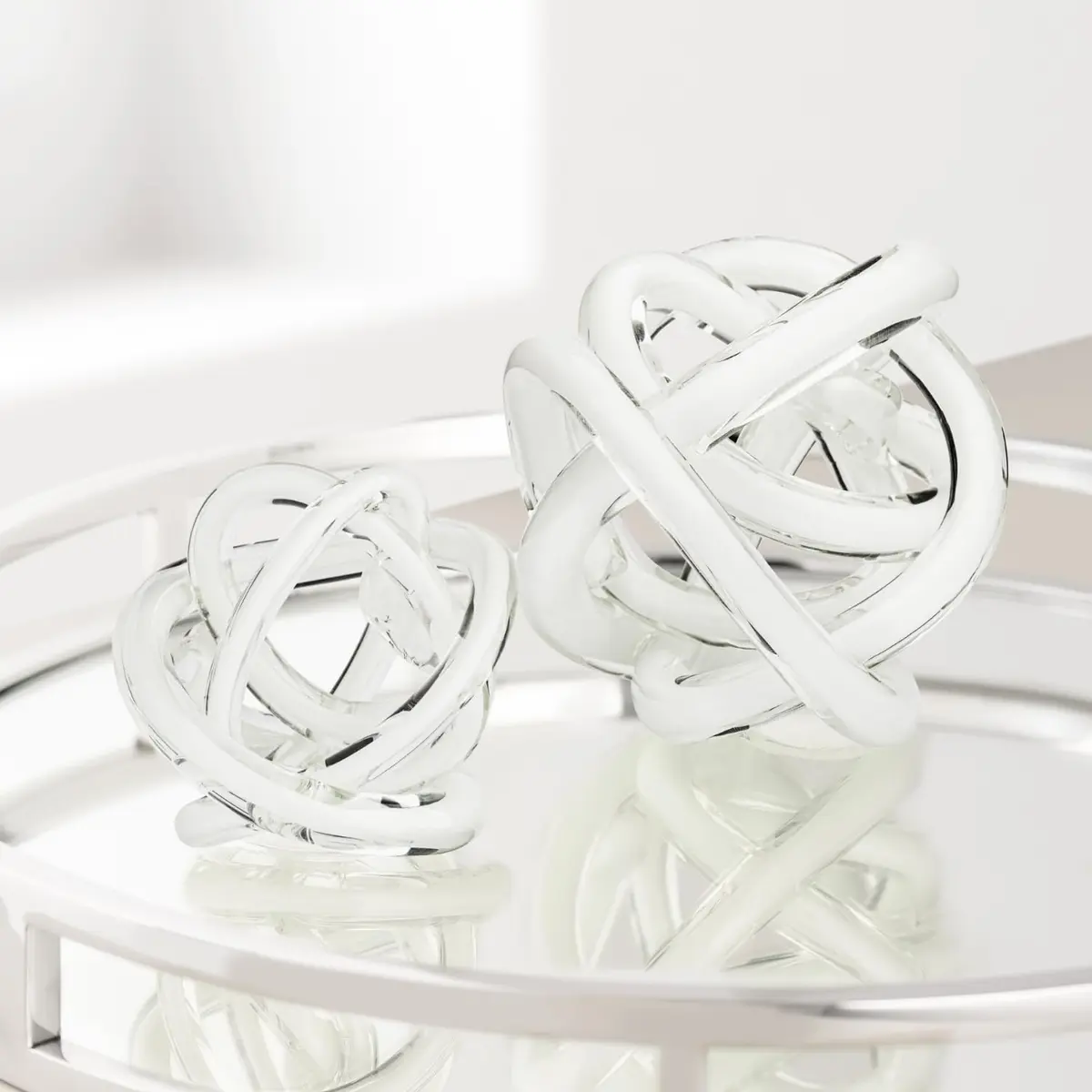 Torre & Tagus Orbit 4.5" Hand Blown White Glass Knot Sculpture, Table Decor | Contemporary Abstract Home Accent - view 7