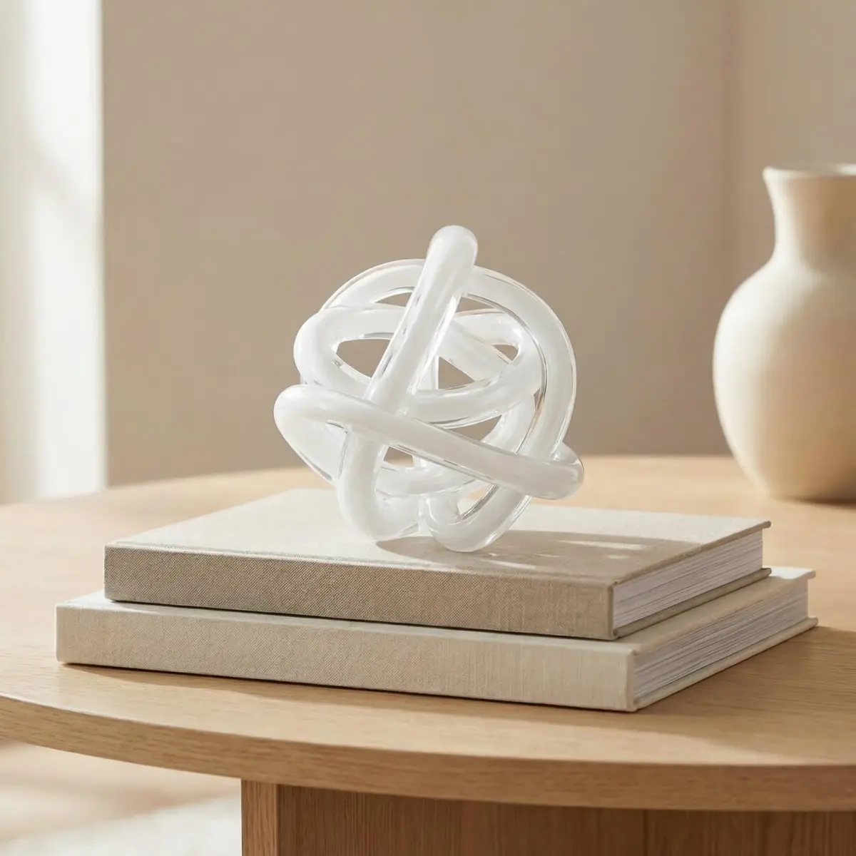 Torre & Tagus Orbit 4.5" Hand Blown White Glass Knot Sculpture, Table Decor | Contemporary Abstract Home Accent - view 2