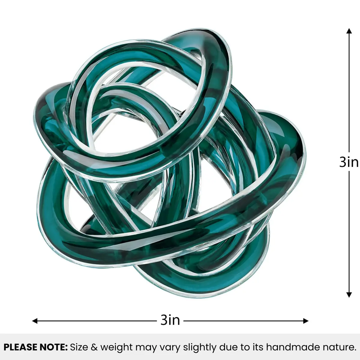 Torre & Tagus Orbit Hand Blown Glass Infinity Knot Sculpture - 3 Inch Glass Art Teal Knot Decor Ball for Home Decor, Small Centerpiece Table Decoration for Home Interior - view 6