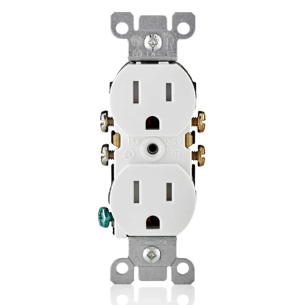 Leviton 15 Amp 125 Volt Tamper Resistant Duplex Receptacle | White, 10 Pack, NEC Compliant - main product image