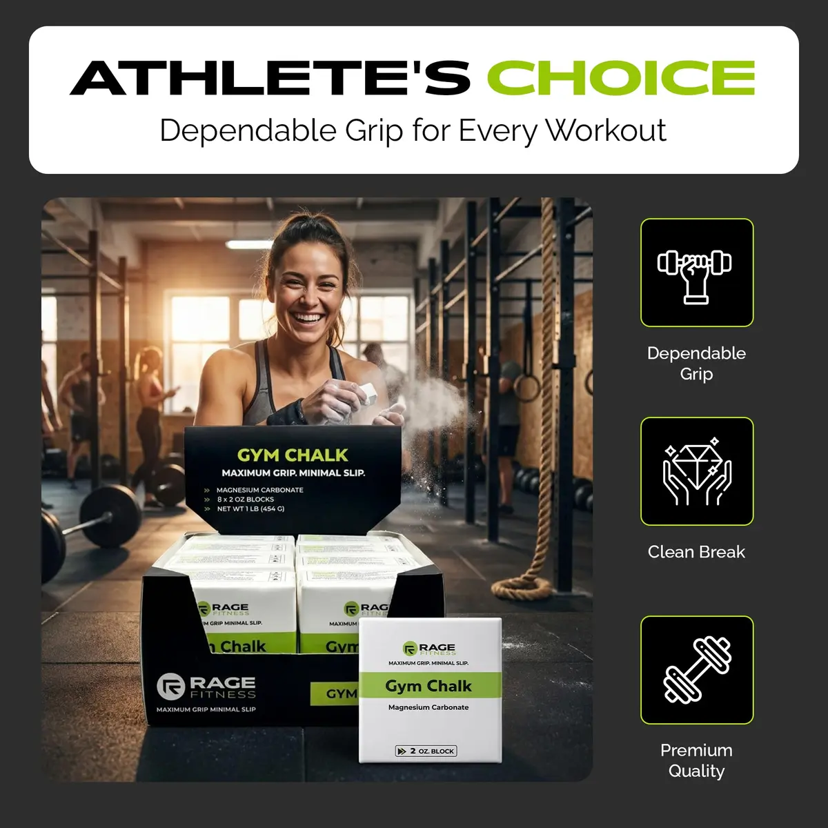 Rage Fitness Gym Chalk Block 454 g (1 LB) | Pure Magnesium Carbonate for Superior Grip - view 5