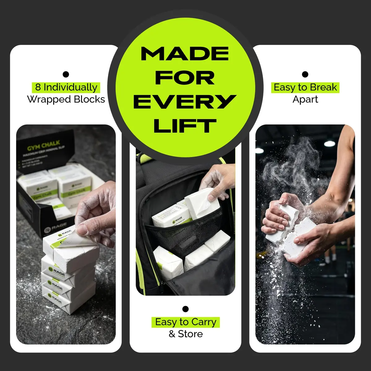 Rage Fitness Gym Chalk Block 454 g (1 LB) | Pure Magnesium Carbonate for Superior Grip - view 2