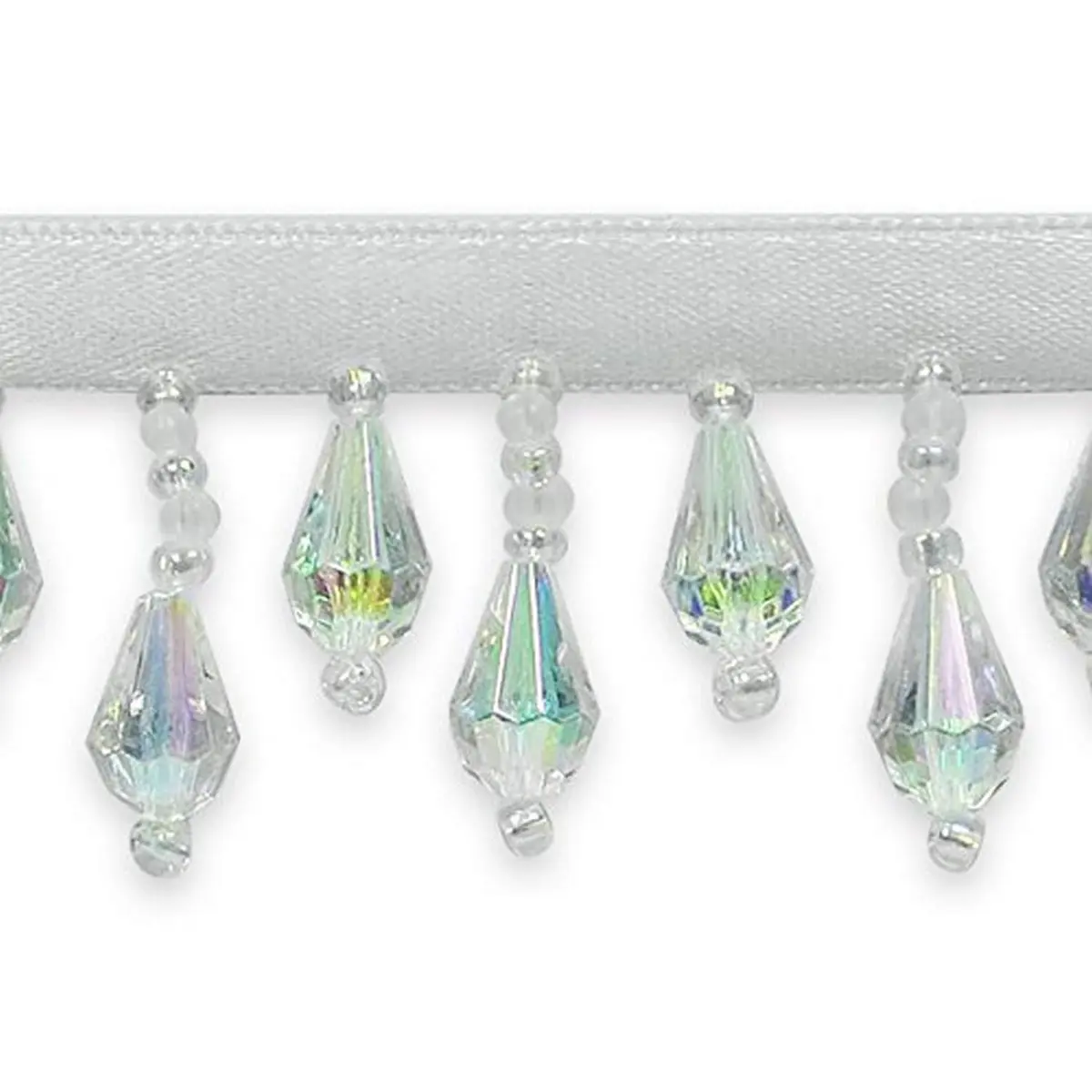 Expo International Joanne Beaded Teardrop Fringe Trim 9.5cm (3.75in) Crystal Aurora Borealis | Handmade Glass & Satin Embellishment - main product image