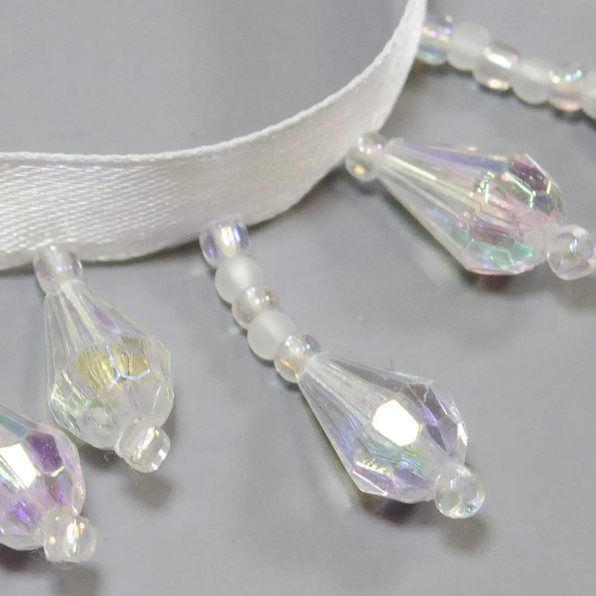 Expo International Joanne Beaded Teardrop Fringe Trim 9.5cm (3.75in) Crystal Aurora Borealis | Handmade Glass & Satin Embellishment - view 3