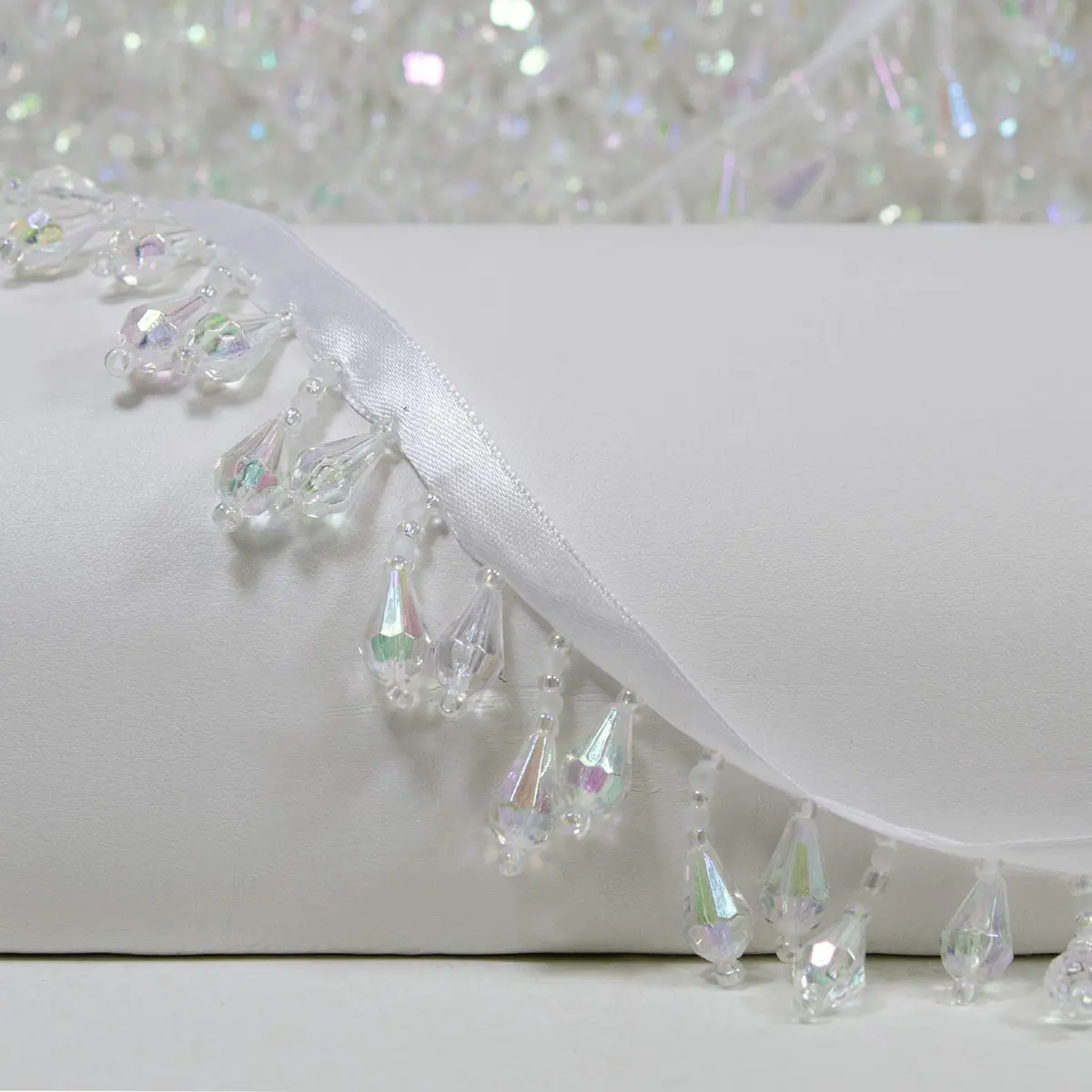 Expo International Joanne Beaded Teardrop Fringe Trim 9.5cm (3.75in) Crystal Aurora Borealis | Handmade Glass & Satin Embellishment - view 4