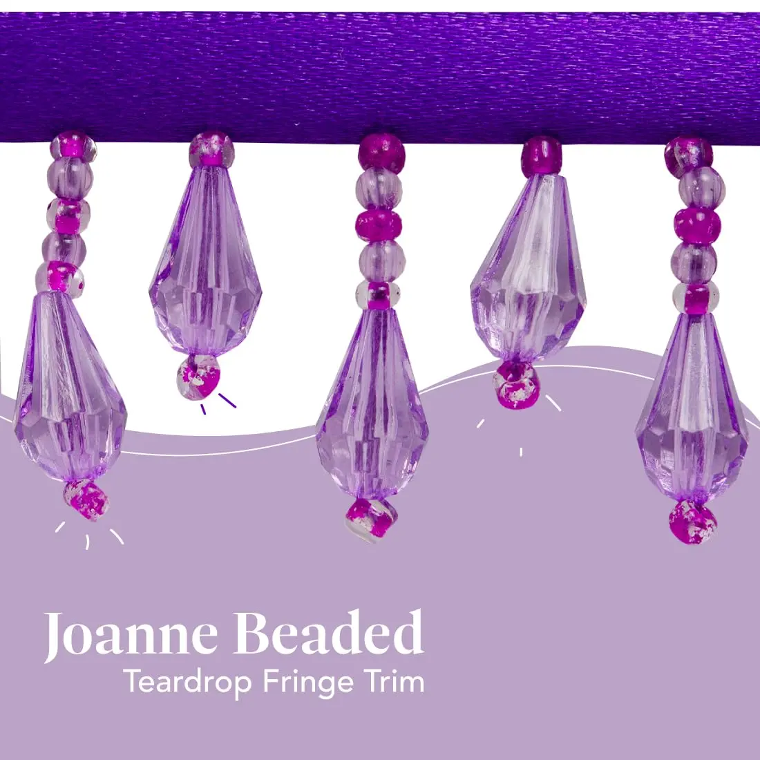 Expo International Joanne Beaded Teardrop Fringe Trim 360 inches (10 Yards) Bright Purple | Handmade Glass & Satin Embellishment - view 6