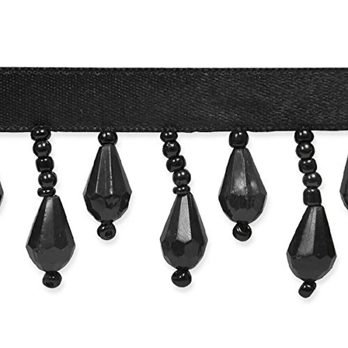 Expo International Joanne Beaded Teardrop Fringe Trim Black 10 Yard Cut | Handmade Glass & Satin Embellishment - main product image