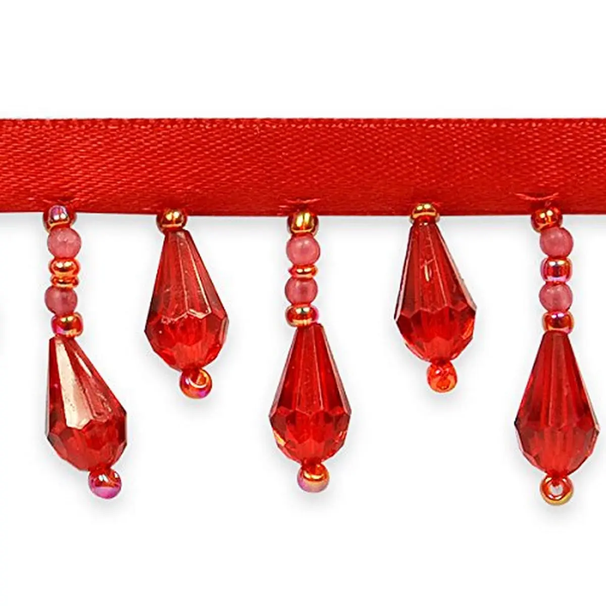 Expo International Joanne Beaded Teardrop Fringe Trim Red 3.6cm (1.43 inch) | Hand-Made Craft Embellishment - main product image