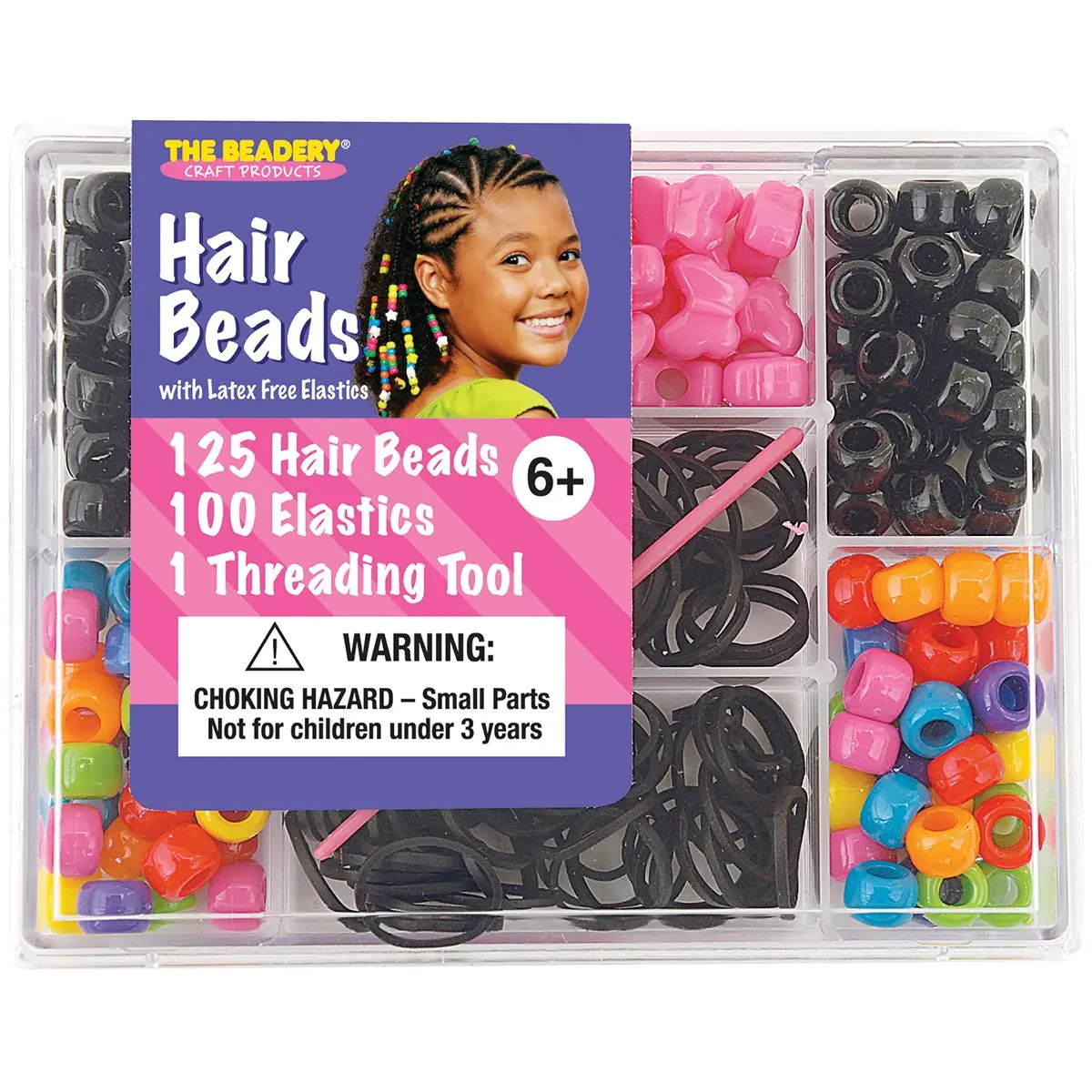 The Beadery Hair Style Bead Box, Multi | Bright Colors & 125 Beads for Kids & Teens (70-120 chars) - main product image