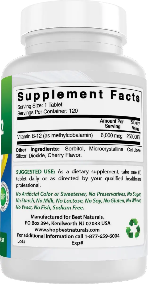 Best Naturals Vitamin B12 6000 mcg 120 Tablets | High-Dose, USA-Imported - view 6