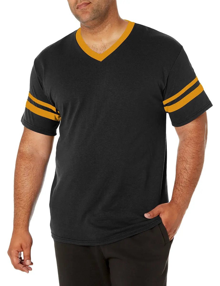 Augusta Sportswear Sleeve Stripe Jersey Small Black/Gold | Contrast Sleeve & Knit V-Neck - main product image