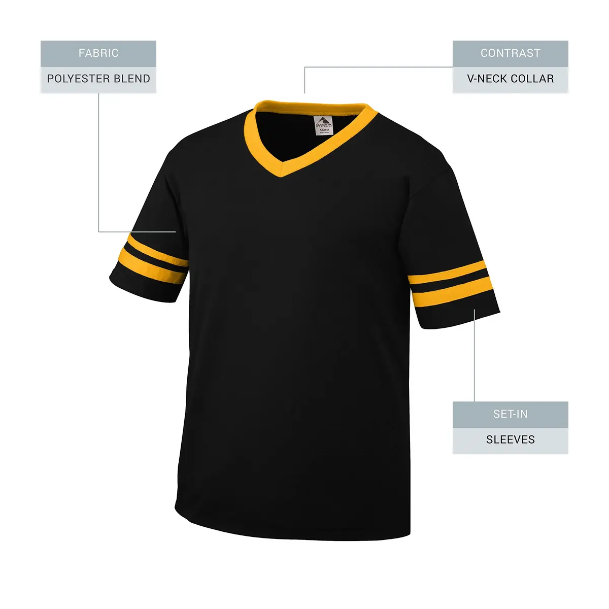 Augusta Sportswear Sleeve Stripe Jersey Small Black/Gold | Contrast Sleeve & Knit V-Neck - view 8