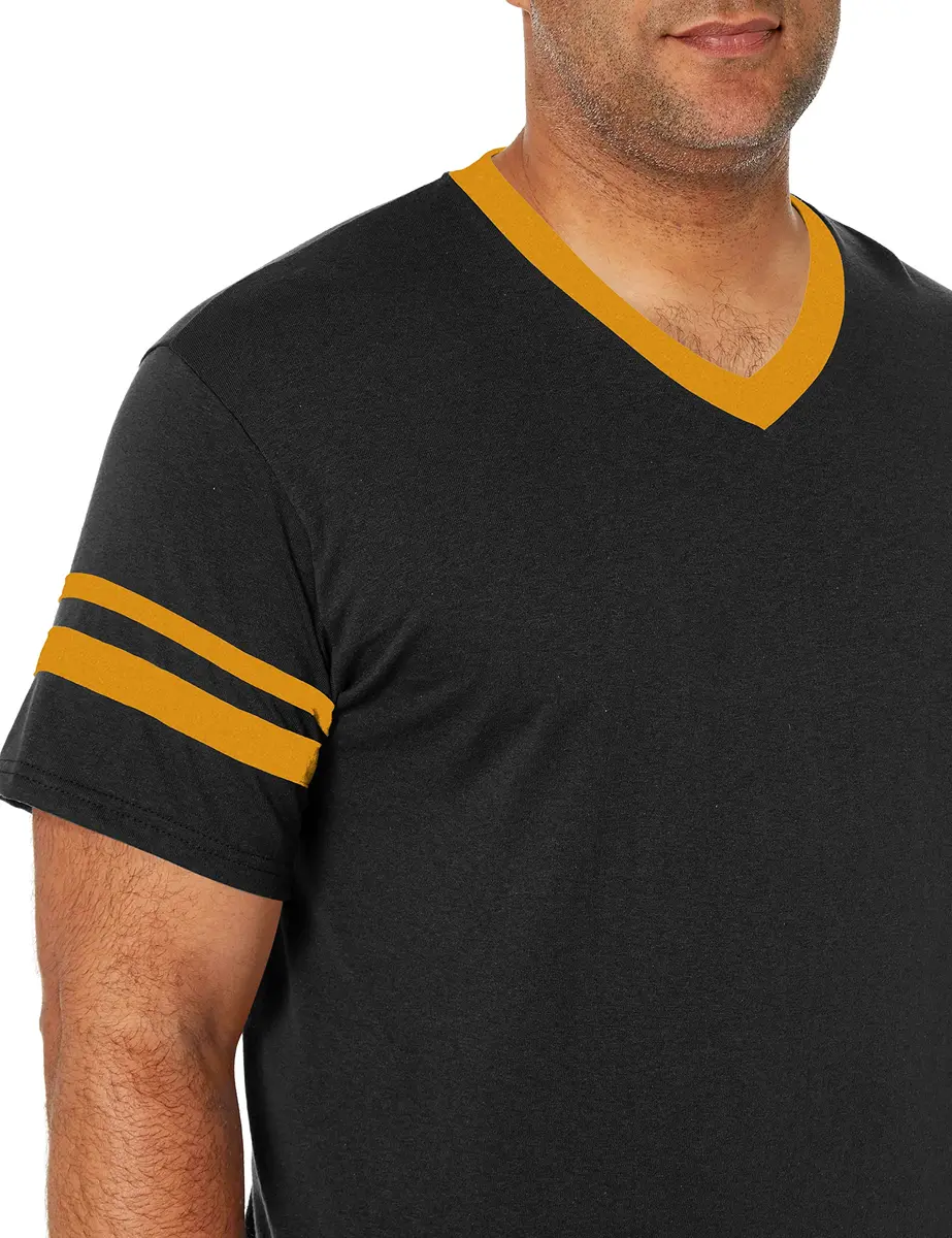 Augusta Sportswear Sleeve Stripe Jersey Small Black/Gold | Contrast Sleeve & Knit V-Neck - view 3