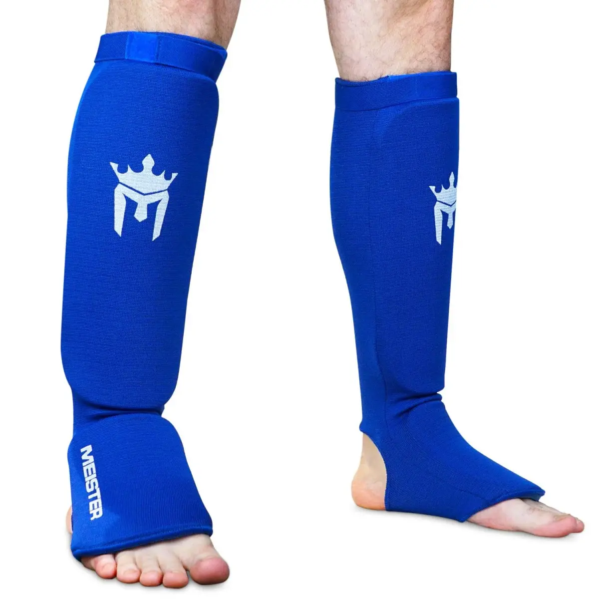 Meister MMA Elastic Cloth Shin & Instep Padded Guards Blue Youth/X-Small (2-Pack) | Impact Protection Gear for Combat Sports - main product image
