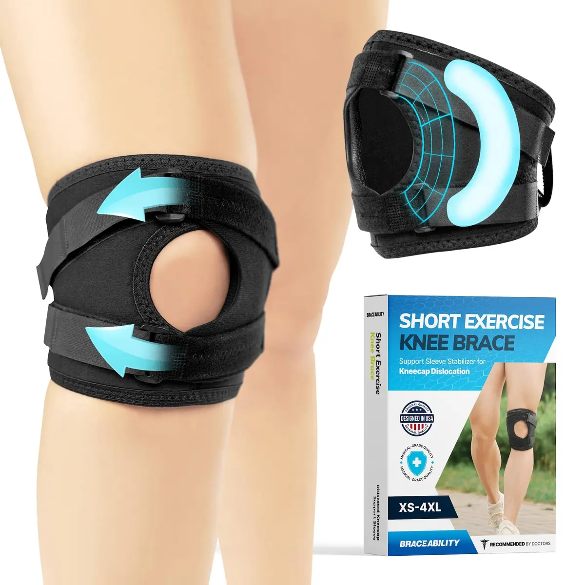 BraceAbility Patella Knee Brace for Women and Men - Patella Stabilizer Brace for Kneecap Dislocation, Patellofemoral Pain, Runners Knee, Tendonitis, ACL Support (Small, Black) - main product image