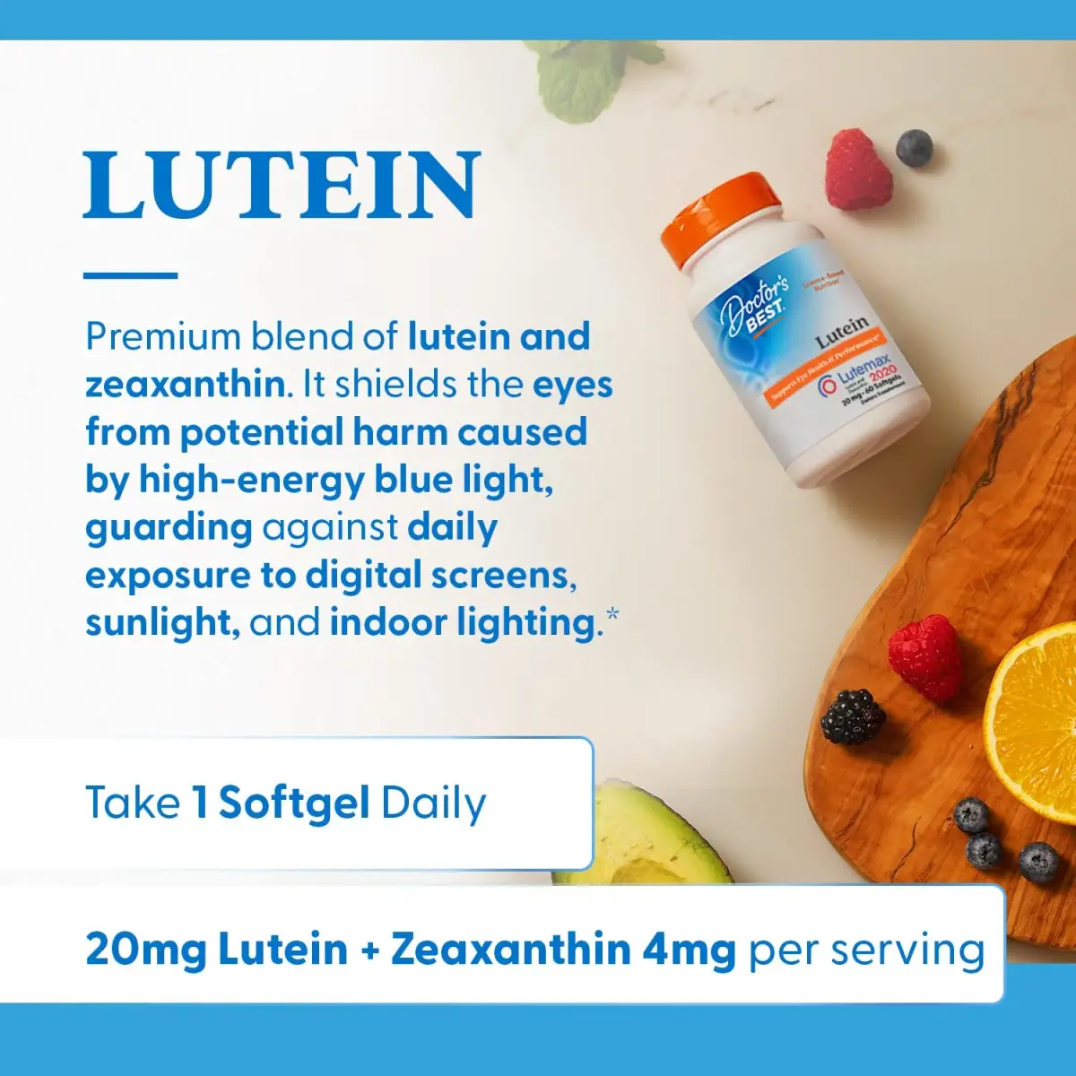 Doctor's Best Lutein Supplement 20mg with Zeaxanthin Softgels 60 Count | Eye Health Vitamins for Vision Support - view 4