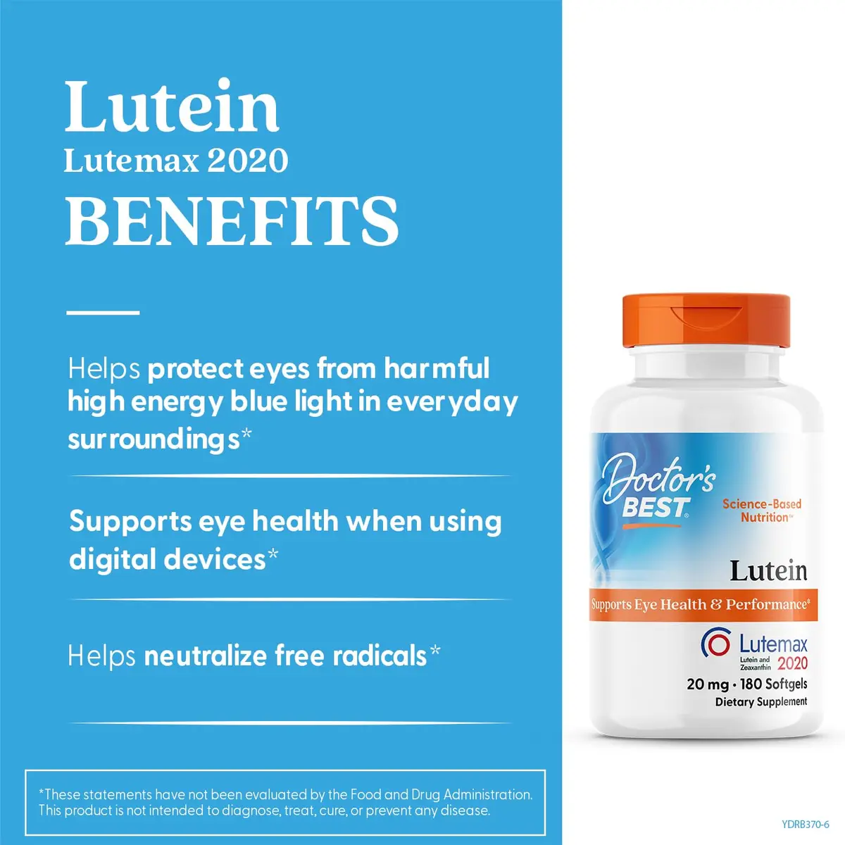 Doctor's Best Lutein Supplement 20mg with Zeaxanthin 180 Softgels | Eye Health Support with Macular Carotenoids - view 2