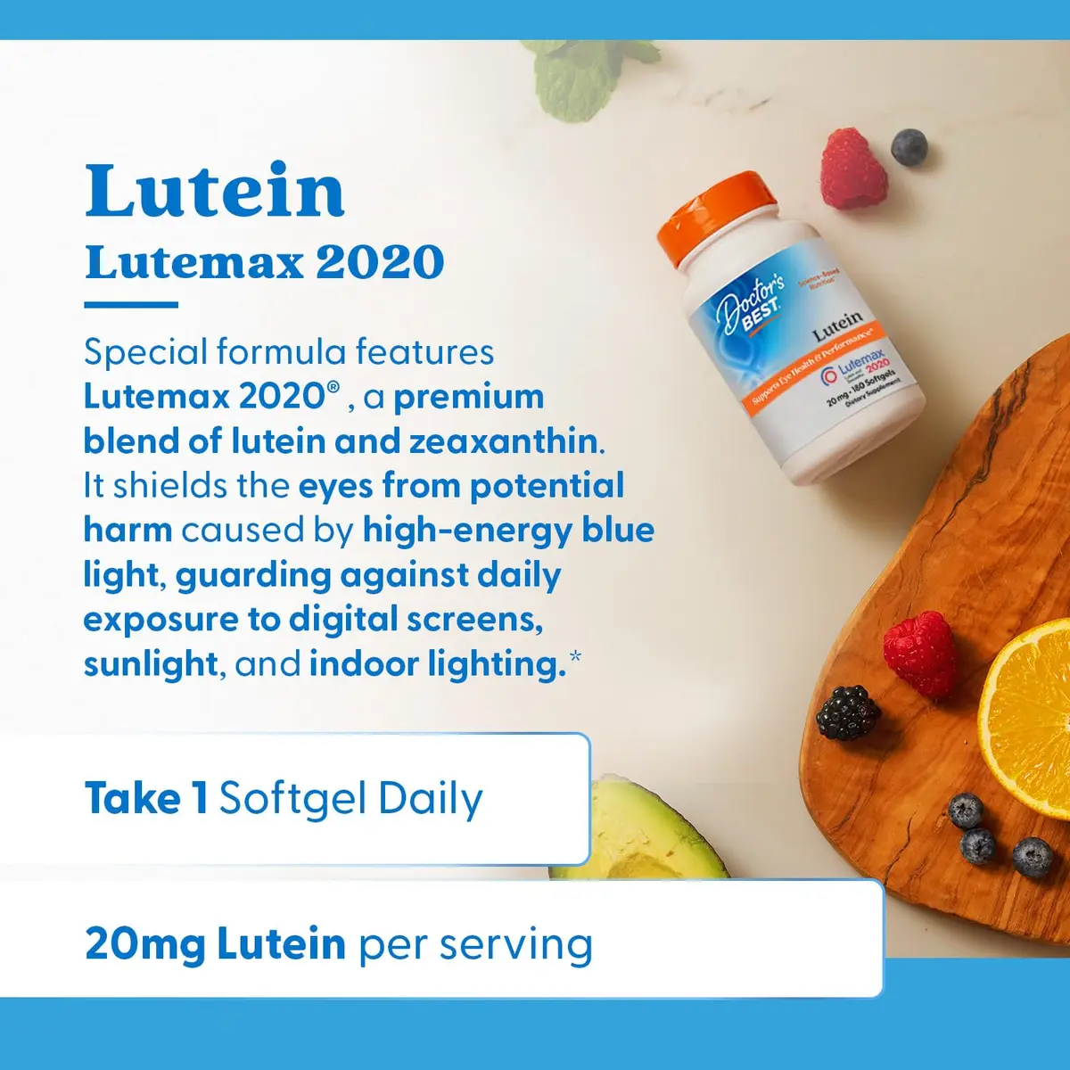 Doctor's Best Lutein Supplement 20mg with Zeaxanthin 180 Softgels | Eye Health Support with Macular Carotenoids - view 4