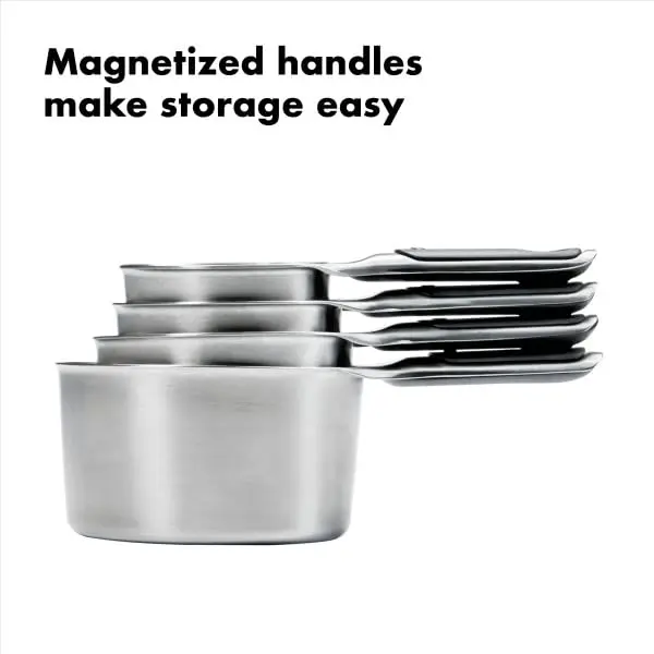 OXO Good Grips 4 Piece Stainless Steel Measuring Cups Set with Magnetic Snaps | 1/4, 1/3, 1/2, 1 Cup Measures - view 4