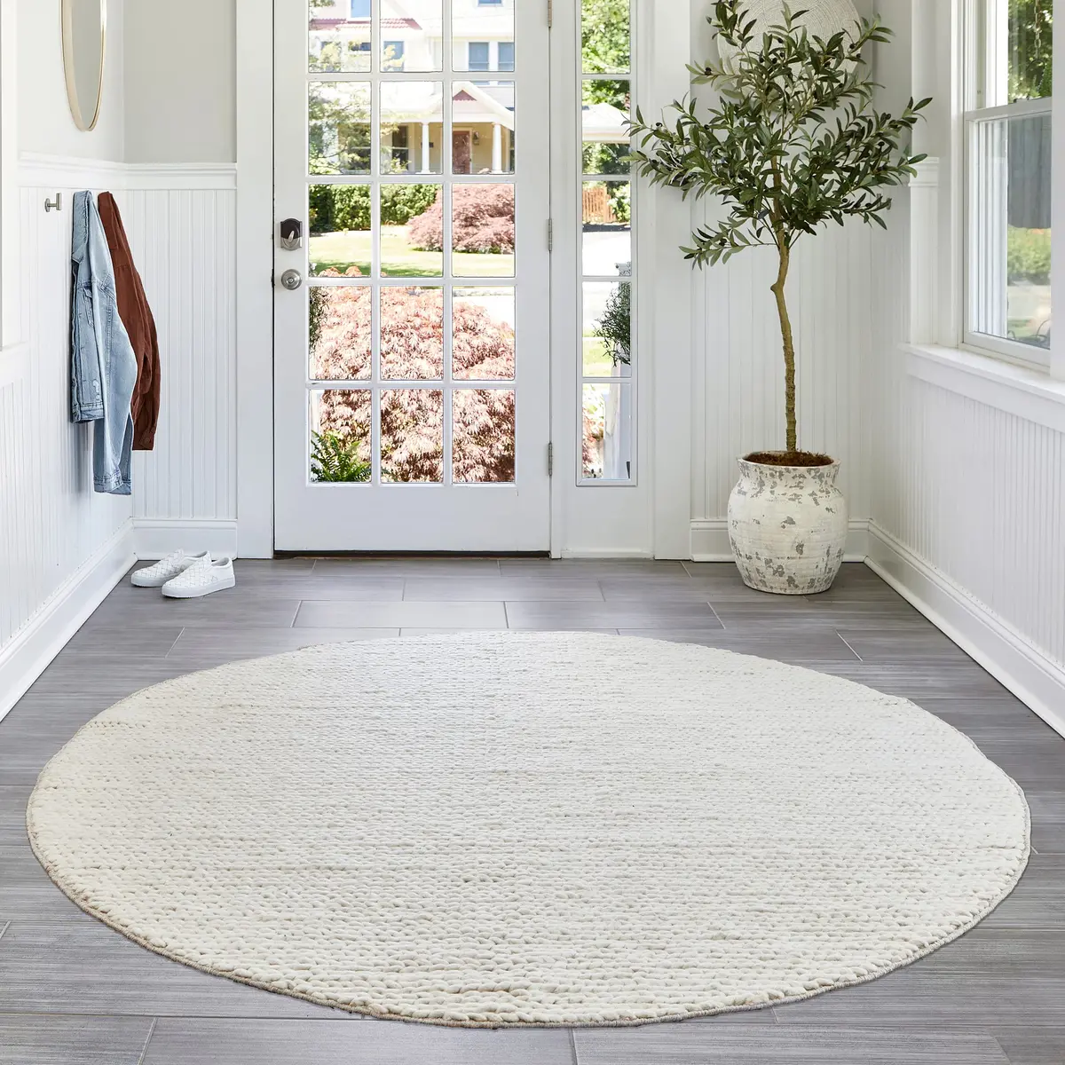 nuLOOM Penelope Off White Solid Hand Woven Wool Area Rug, 6' Round | Soft, Durable & Pet-Friendly - main product image