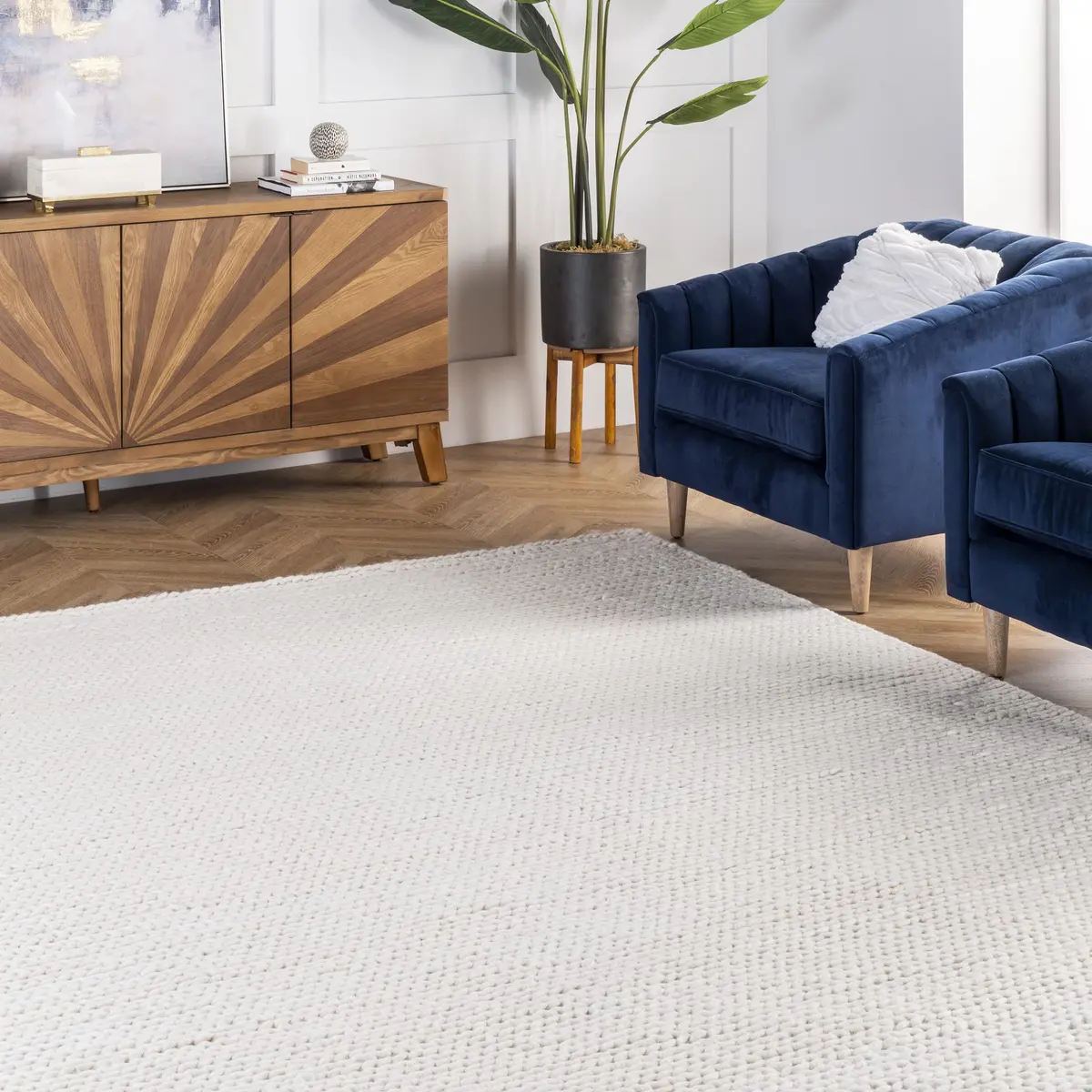 nuLOOM Penelope Off White Solid Hand Woven Wool Area Rug, 6' Round | Soft, Durable & Pet-Friendly - view 8